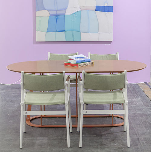 Contemporary dining table - Plat-O Flat-Oval 6 - HALDANE - Dekton® / stainless steel base / oval