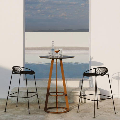 Contemporary high bar table - Plat-O - HALDANE - Dekton® / stainless steel base / round