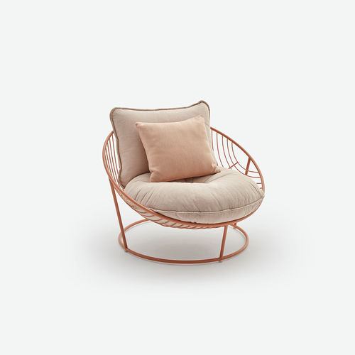 Contemporary armchair - Papa Sun - HALDANE - fabric / stainless steel / round