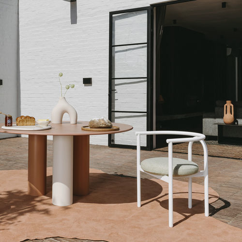 Contemporary chair - Lucky Café - HALDANE - outdoor / fabric / lacquered stainless steel base