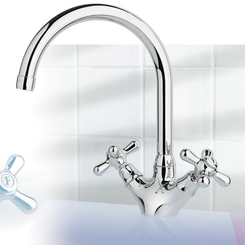 Countertop double-handle mixer tap - 950.2506.01 - Aqua Prestige - brass / kitchen / 1-hole