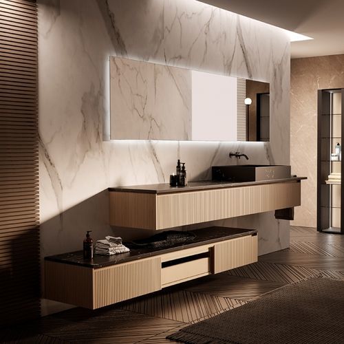Wall-hung washbasin cabinet - 01 - Mi baño - glass / stone / contemporary