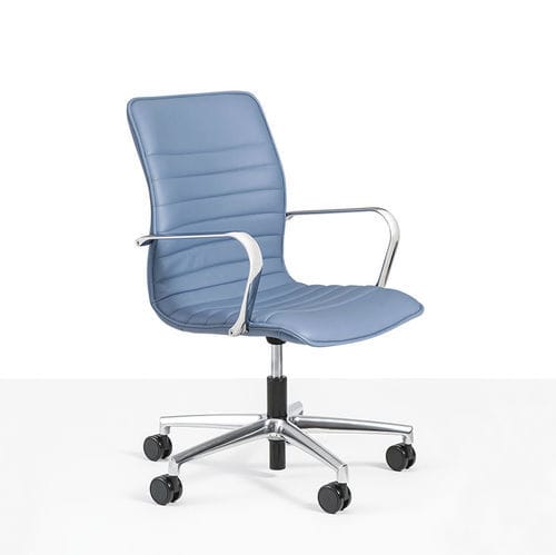 Contemporary office armchair - QUEEN SLIM - Moschella Sedute Srl - leather / aluminum / plywood