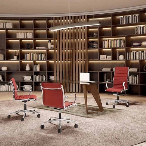 Contemporary office armchair - SPACE SLIM - Moschella Sedute Srl - leather / aluminum / steel