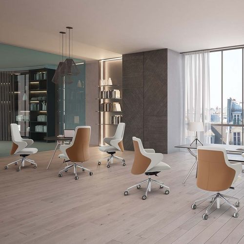 Contemporary executive chair - DUET HIGH - Moschella Sedute Srl - leather / fabric / steel
