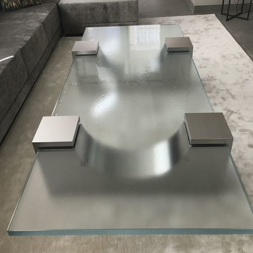 Contemporary coffee table - ThinkGlass - glass / stainless steel base / rectangular