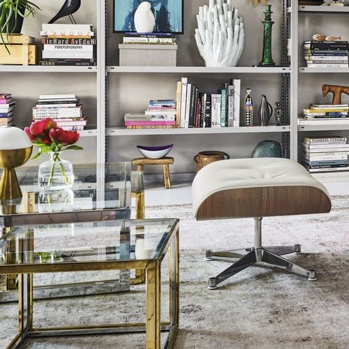 Contemporary footrest - vitra - fabric / leather / ash