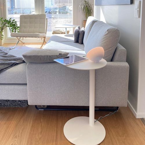 Contemporary side table - WIREUP  - Selka Oy - painted aluminum / metal base / round