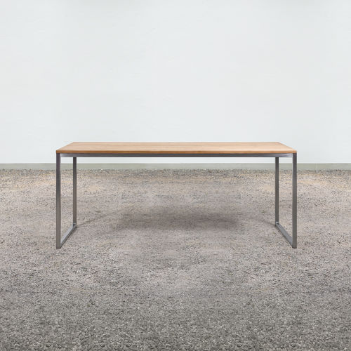 Contemporary table - at_06 - Silvio Rohrmoser - larch / polished stainless steel base / rectangular