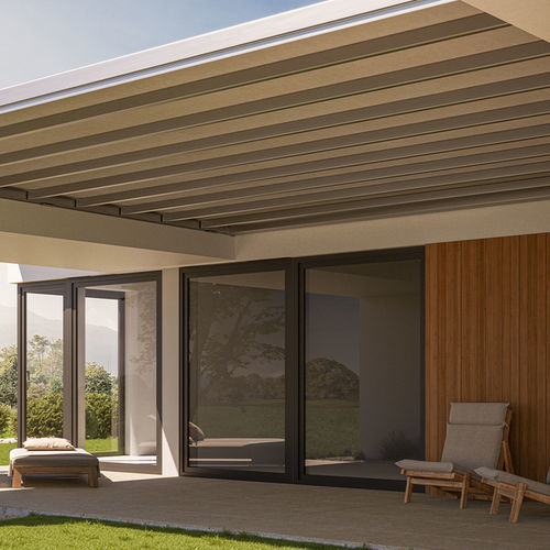 Wall-mounted pergola - SINTESI FREE - HELLA - fabric / fabric canopy / motorized
