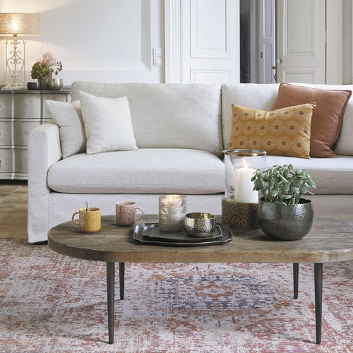 Traditional coffee table - LEO - BLANC D'IVOIRE - oak / iron base / oval