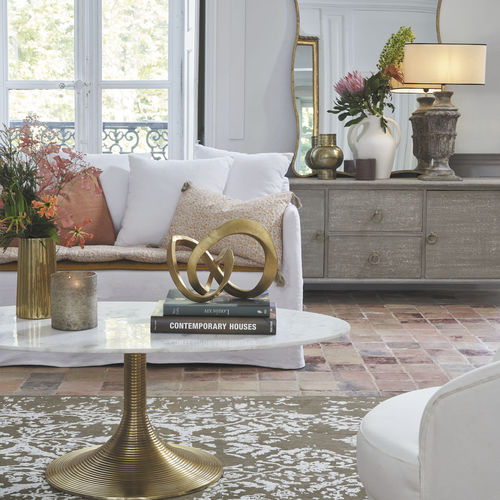Traditional coffee table - CHARLOTTE - BLANC D'IVOIRE - marble / aluminum base / oval
