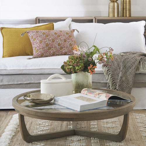 Traditional coffee table - MAXTON - BLANC D'IVOIRE - tempered glass / oak / oak base