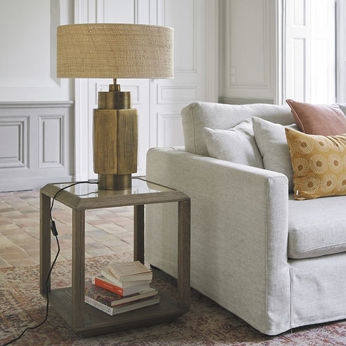 Traditional side table - EMA - BLANC D'IVOIRE - oak / rattan / tempered glass