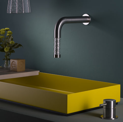 Washbasin mixer tap - REVITRUM 12551 + 6190 - MINA Rubinetterie - wall-mounted / stainless steel / glass