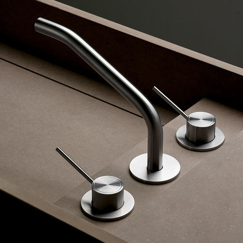 Double-handle washbasin mixer tap - CORSIVO 11817 - MINA Rubinetterie - deck mounted / stainless steel / bathroom