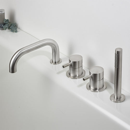 Double-handle bathtub mixer tap - STIRIANA 65891_0500 - MINA Rubinetterie - deck mounted / stainless steel / bathroom