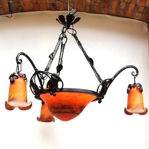 Art Nouveau style chandelier - VIGNE CERCLE - TIEF - blown glass / wrought iron / OLED