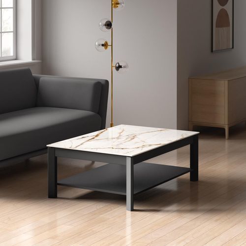 Contemporary coffee table - MULTIPLUS  - Cancio - tempered glass / ceramic / lacquered aluminum base