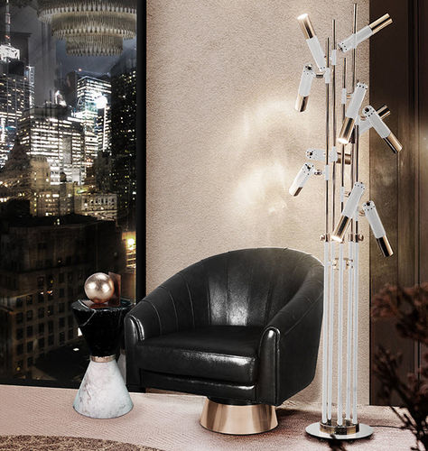 Floor-standing lamp - IKE - DelightFULL - aluminum / brass / minimalist design