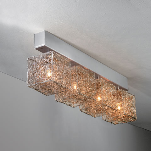 Contemporary ceiling light - KUBINI: T 4 - Knikerboker - aluminum / halogen