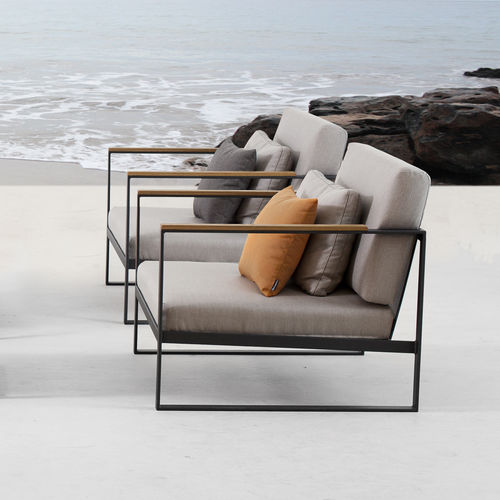 Contemporary armchair - EASY - Röshults - Sunbrella® / teak / stainless steel