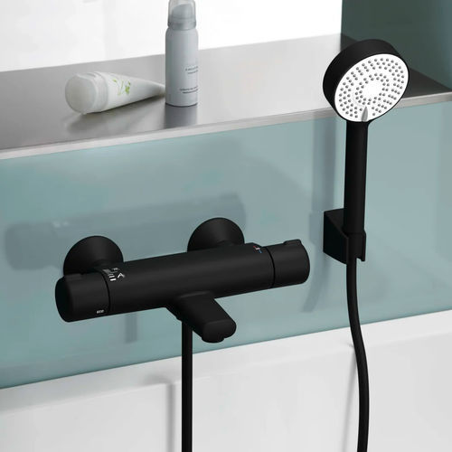 Double-handle bathtub mixer tap - HANSAMICRA ECO - HANSA - wall-mounted / thermostatic / chrome-plated brass