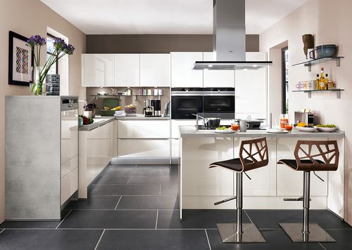 Contemporary kitchen - LUX 814  - nobilia - wood veneer / L-shaped / with handle