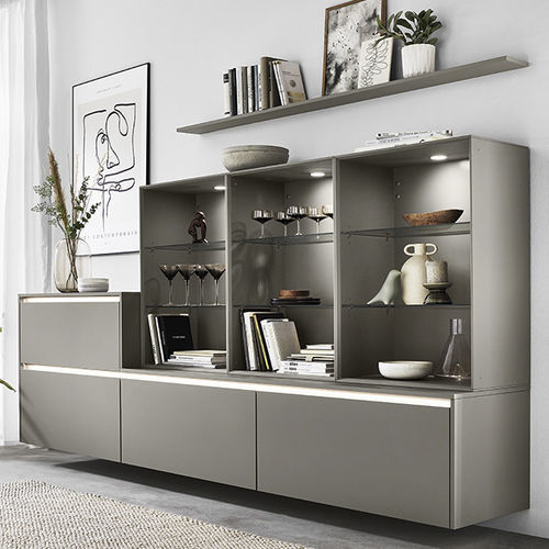 Contemporary living room wall unit nobilia lacquered wood / LED