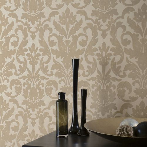 Classic wallpaper - DALARNI TAUPE SR1867 - WALLS REPUBLIC - fabric / damask / metallic