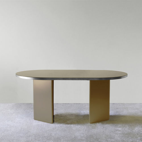 Contemporary dining table - BRANDY - L - ENO STUDIO - glass / wooden base / round