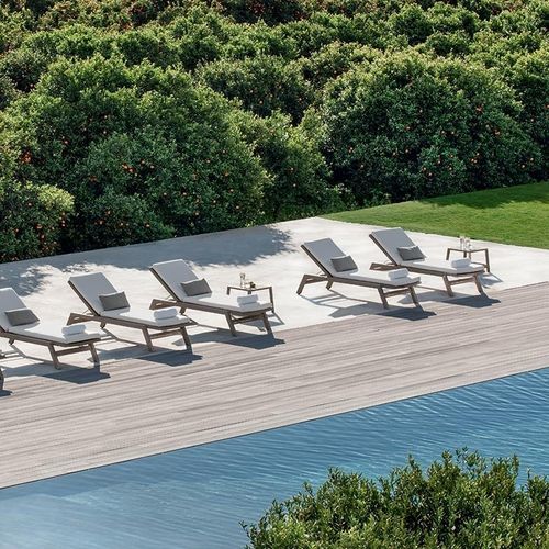 Contemporary sun lounger - Costes - Ethimo - acrylic fabric / teak / garden