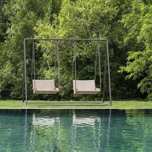 Acrylic fabric garden swing seat - Allaperto  - Ethimo - teak / wicker / rope