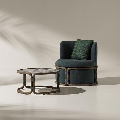 Contemporary fireside chair - Rotin - Ethimo - polyester / polypropylene / teak