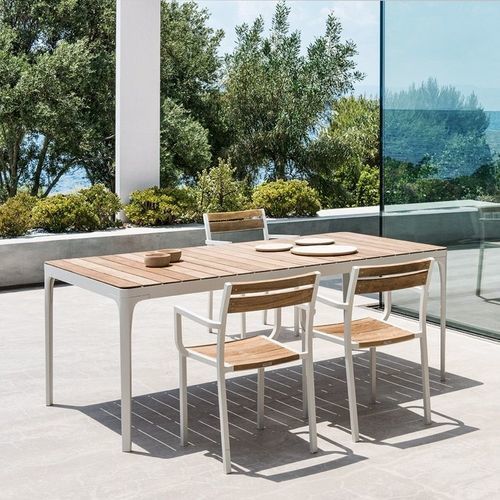Contemporary table - Play - Ethimo - teak / aluminum / ceramic