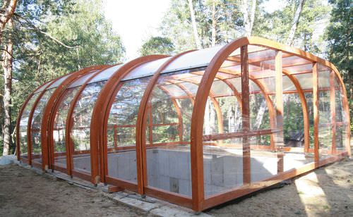 High swimming pool enclosure - EcoCurves - sliding / wooden / manual