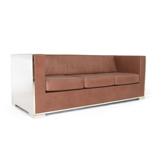 Contemporary sofa - GLOSSY  - piet hein eek - leather / brown / nickel-plated brass