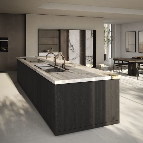 Glass kitchen island - METHIS - Key cucine - marble / metal / bronze