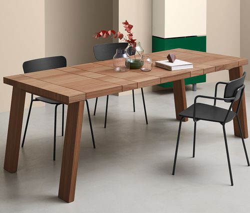 Contemporary dining table - Section - Sculptures Jeux - oak / American walnut / oak base