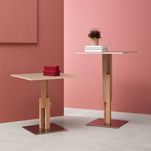 Contemporary bistro table - BST7070E S16 E04 - Sculptures Jeux - laminate / oak / stainless steel base