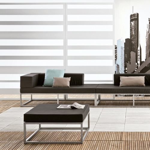 Contemporary ottoman - Manhattan - Il Giardino di Legno - fabric / brushed stainless steel / square