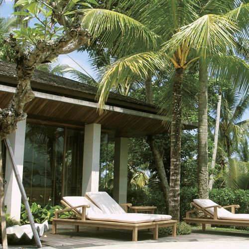 Contemporary sun lounger - Saint Laurent - Il Giardino di Legno - fabric / teak / with wheels