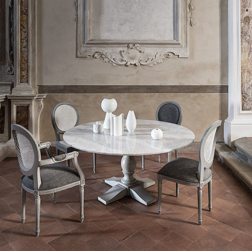 Contemporary dining table - Mozaic - Il Giardino di Legno - marble / teak base / round