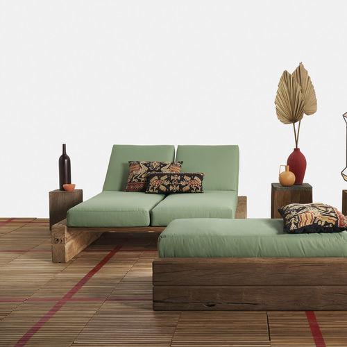 Contemporary sun lounger - Stratos - Il Giardino di Legno - fabric / teak / adjustable backrest