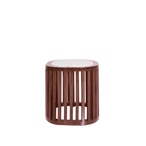 Contemporary side table - Peninsula - Il Giardino di Legno - marble / teak base / round