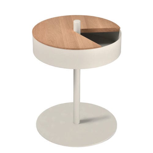 Contemporary side table - STAND UP - Objekten - oak / stained wood / powder-coated steel base
