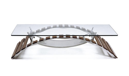 Original design coffee table - TABVLA - PALMAR arredi - iroko / tempered glass / crystal