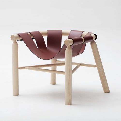 Contemporary armchair - NINNA - ADENTRO - leather / solid wood / ash