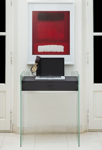 Contemporary desk - ZEN 13  - ADENTRO - oak / glass / panel end