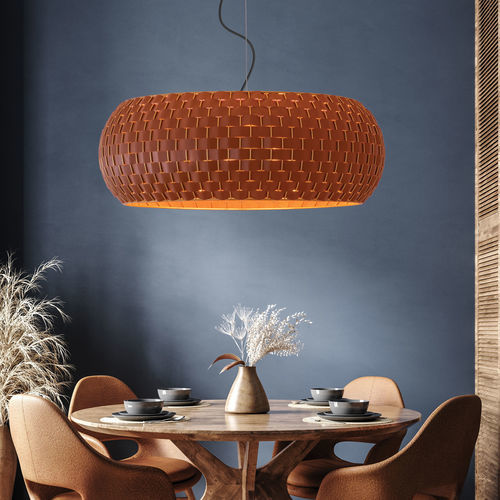 Pendant lamp - SUSP AUGUSTE - FLAM ET LUCE LUMINAIRES - wooden / contemporary / corded